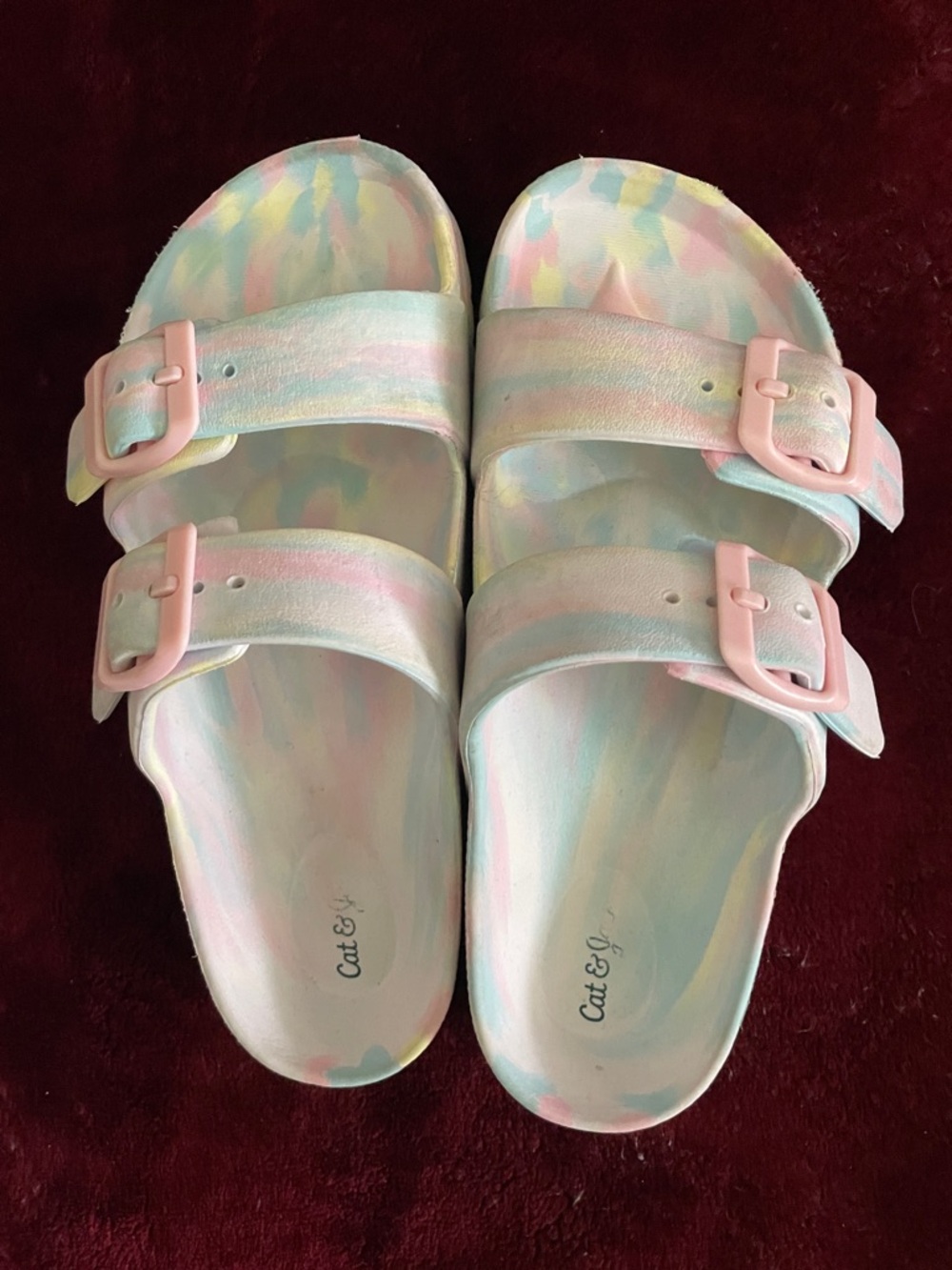 Cat & Jack Pastel Tie-Dye Slide Sandals - Pink, Blue, Yellow